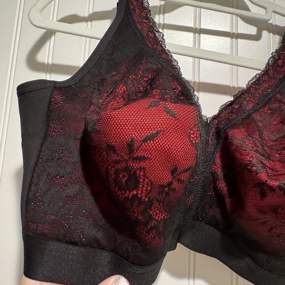Lane Bryant Cacique Black Red Lace Comfort Solution No Wire Bra NEW 40DDD - Picture 2 of 6